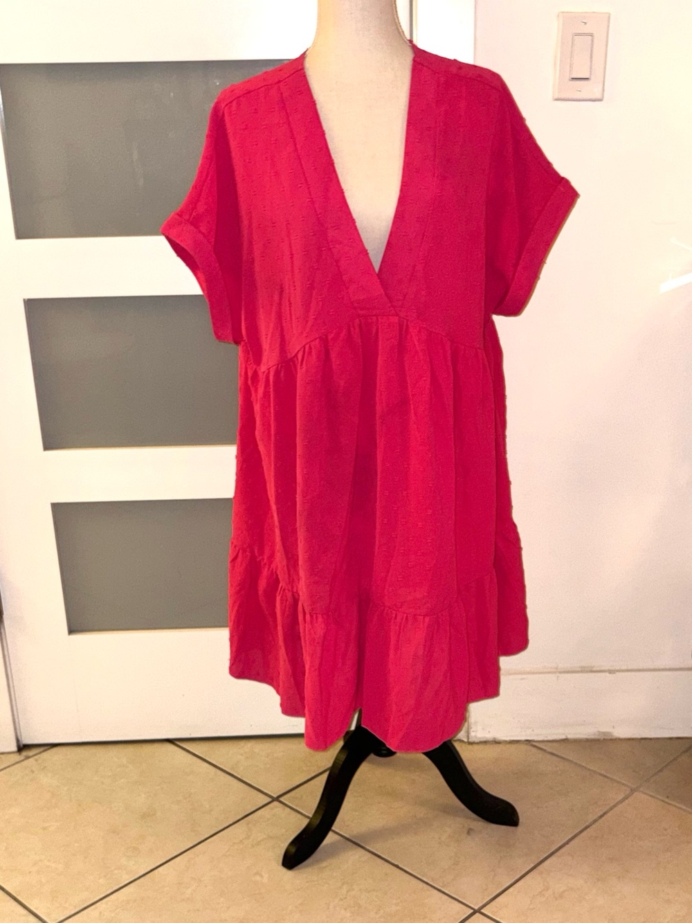 SHEIN Red V-Neck Tiered Mini Dress